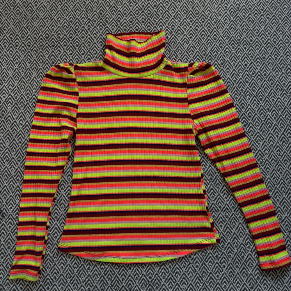 Anthropologie Maeve Neon Rainbow Puff Sleeve Turtleneck